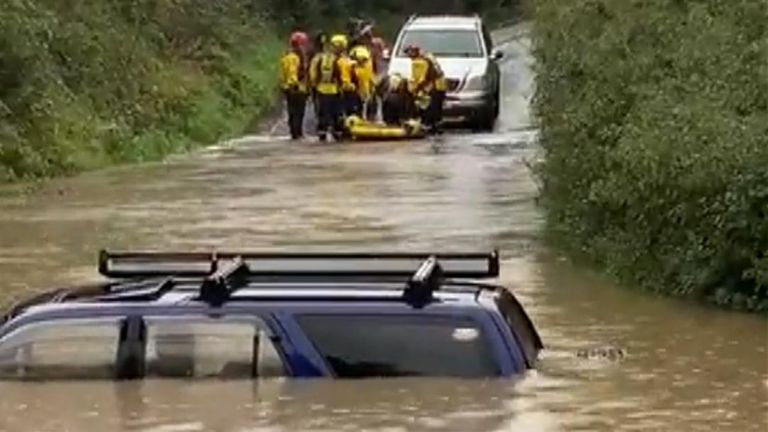 Car stranded by floods in Nottinghamshire 