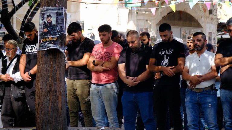 PRAYERS AT MOSQUE NABLUS Grab from Stuart Ramsay report from the West Bank 28/10/2023