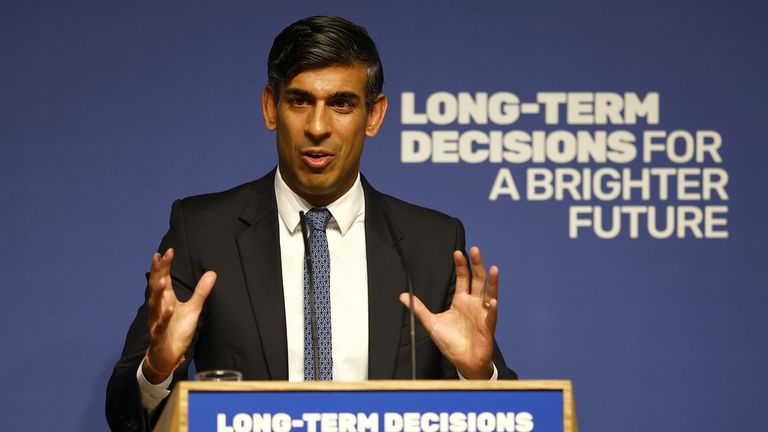 Prime Minister Rishi Sunak delivers a speech setting out how he will address the dangers presented by artificial intelligence while harnessing its benefits at the Royal Society, Carlton House Terrace, in London. Picture date: Thursday October 26, 2023.
