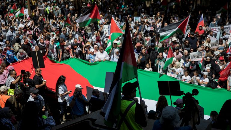 Thousands gathered to show solidarity to Palestine in Sydney on Saturday