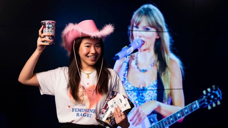 EDITORIAL USE ONLY Taylor Swift fan, Haoyu Wang, 24 at Vue West End in London&#39;s Leicester Square for a screening of Taylor Swift&#39;s most recent tour, The Eras Tour, on the big screen. Picture date: Friday October 13, 2023.