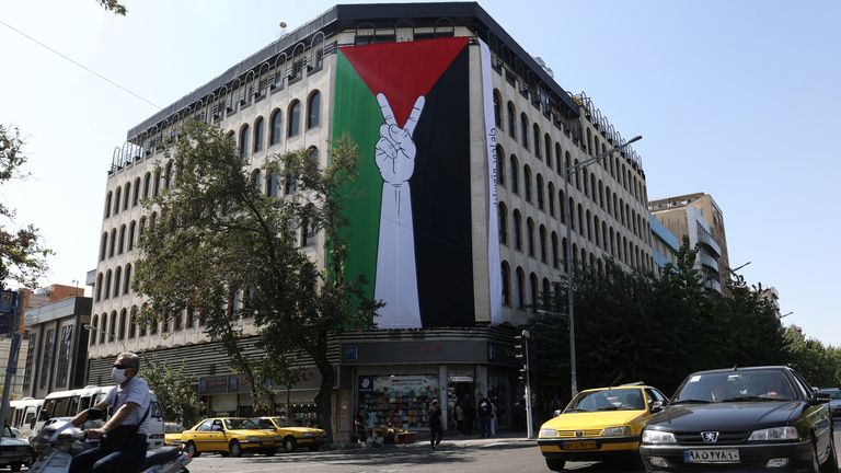 A Palestinian flag on the streets of the Iranian capital Tehran on Monday