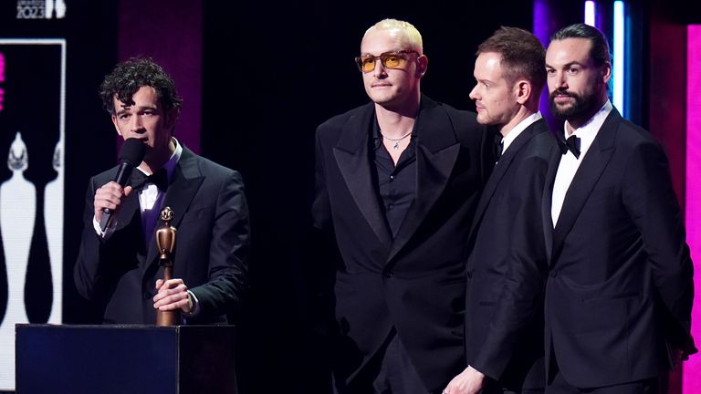 The 1975 win the Best Alternative/Rock Act award award during the Brit Awards 2023 at the O2 Arena, London. Picture date: Saturday February 11, 2023.