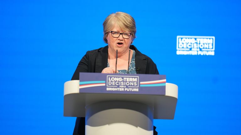 Environment Secretary Therese Coffey delivers a speech during the Conservative Party annual conference at the Manchester Central convention complex. Picture date: Monday October 2, 2023.