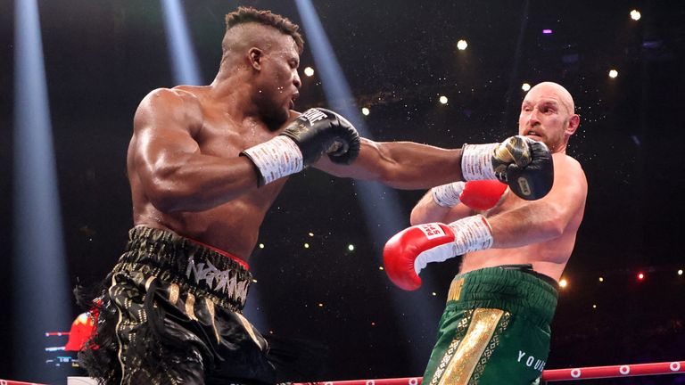 Boxing - Tyson Fury v Francis Ngannou - Riyadh Arena, Riyadh, Saudi Arabia - October 28, 2023 Tyson Fury in action against Francis Ngannou during the WBC Heavyweight Title fight REUTERS/Ahmed Yosri