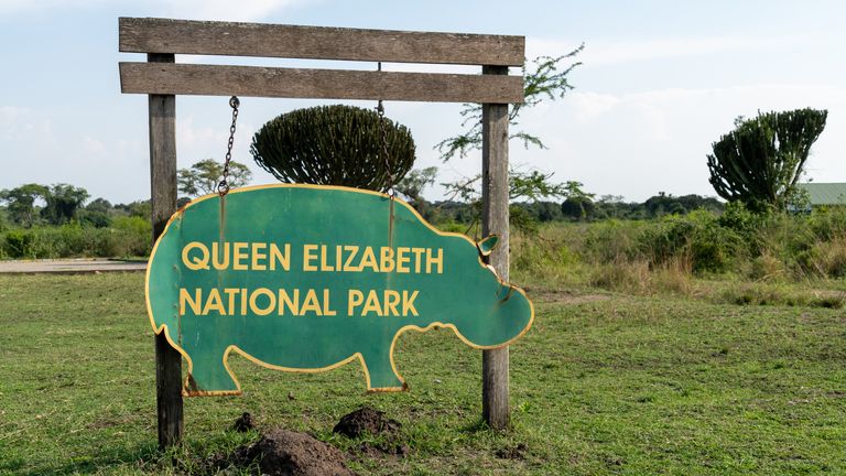 Uganda, Africa - March 22, 2023: Entrance to Queen Elizabeth National Park