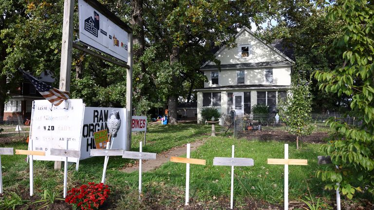The home where a boy was killed and a woman critically injured after they were stabbed by a man who targeted them because they were Muslim is shown in Plainfield, Ill., Sunday, Oct. 15, 2023. (Anthony Vazquez/Chicago Sun-Times via AP)