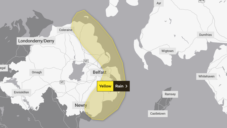The warning covers the east coast of Northern Ireland
