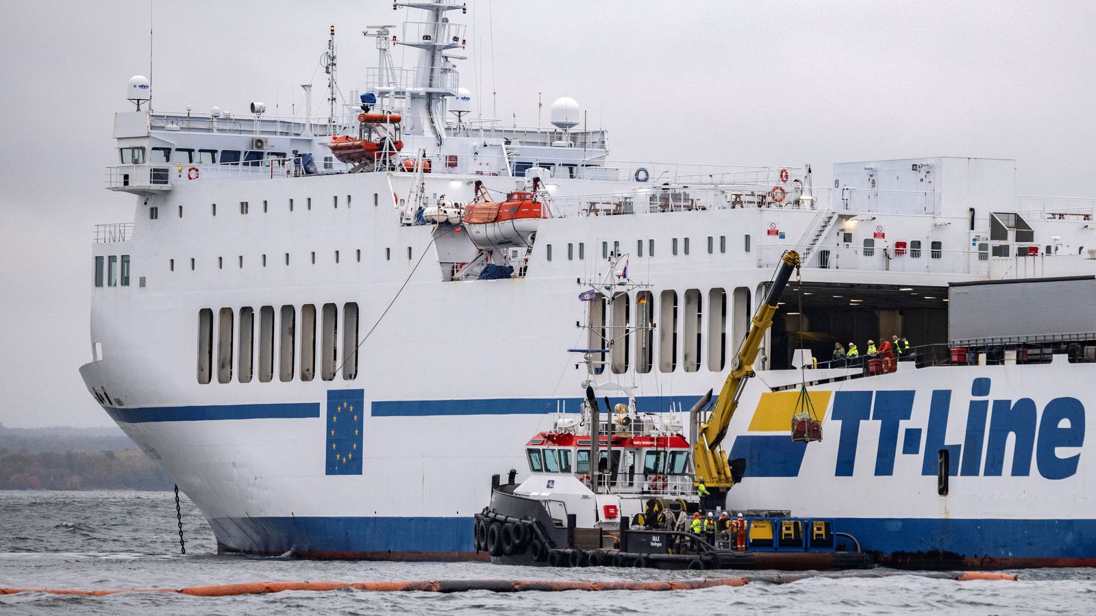 Stricken Marco Polo ferry that was leaking oil into Baltic Sea pulled free - as new oil spill found