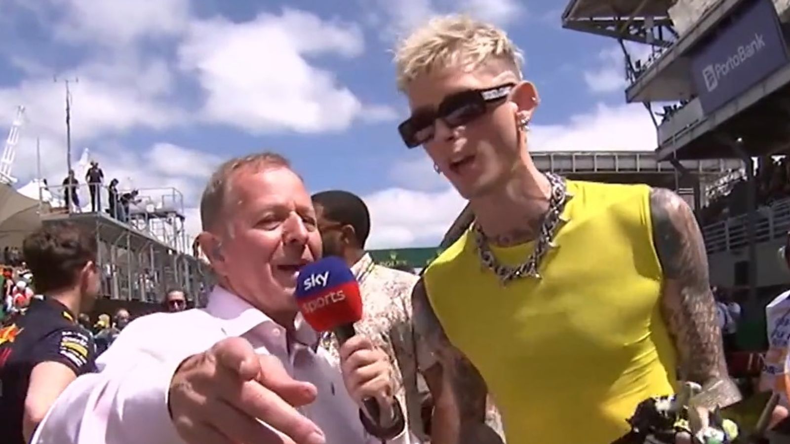 Martin Brundle has bizarre gridwalk encounter with Machine Gun Kelly on Sky Sports before Brazilian Grand Prix