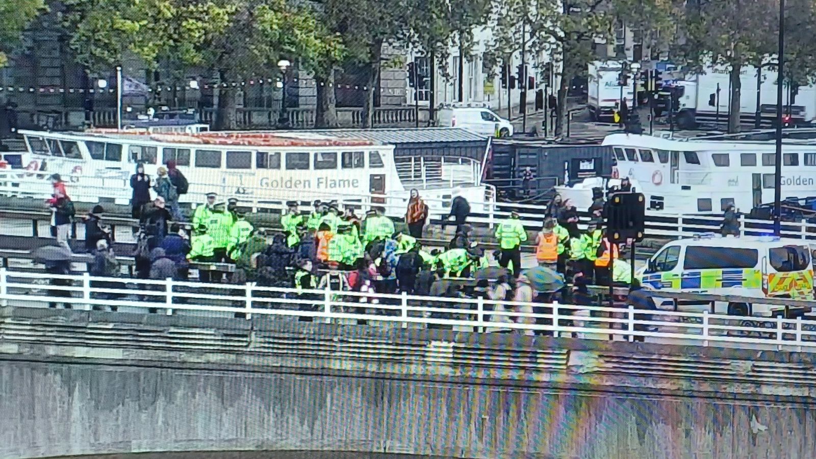 Just Stop Oil activists 'block ambulance on blue lights' on Waterloo Bridge - as police make arrests