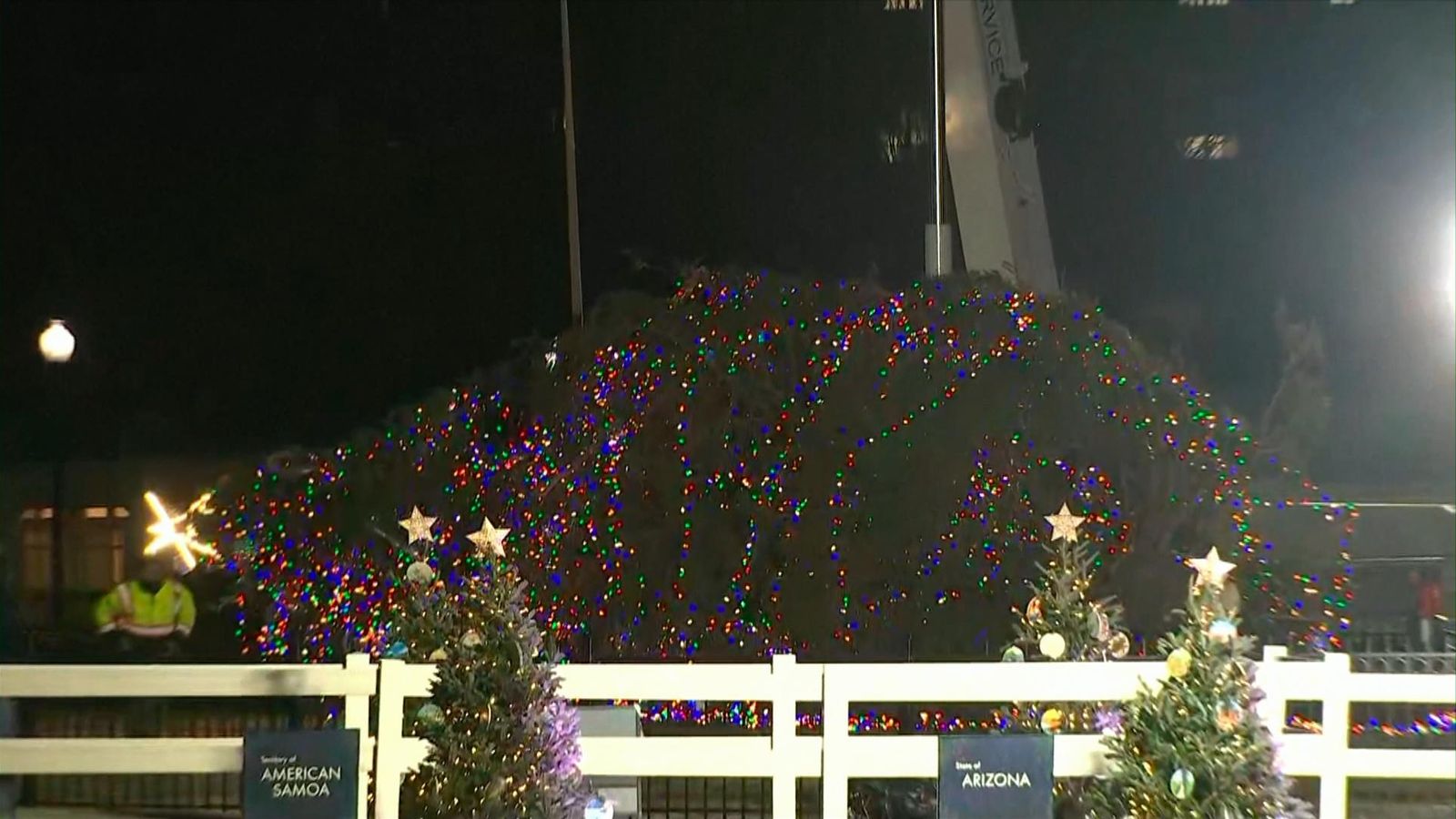 White House Christmas tree winched back into place after being blown