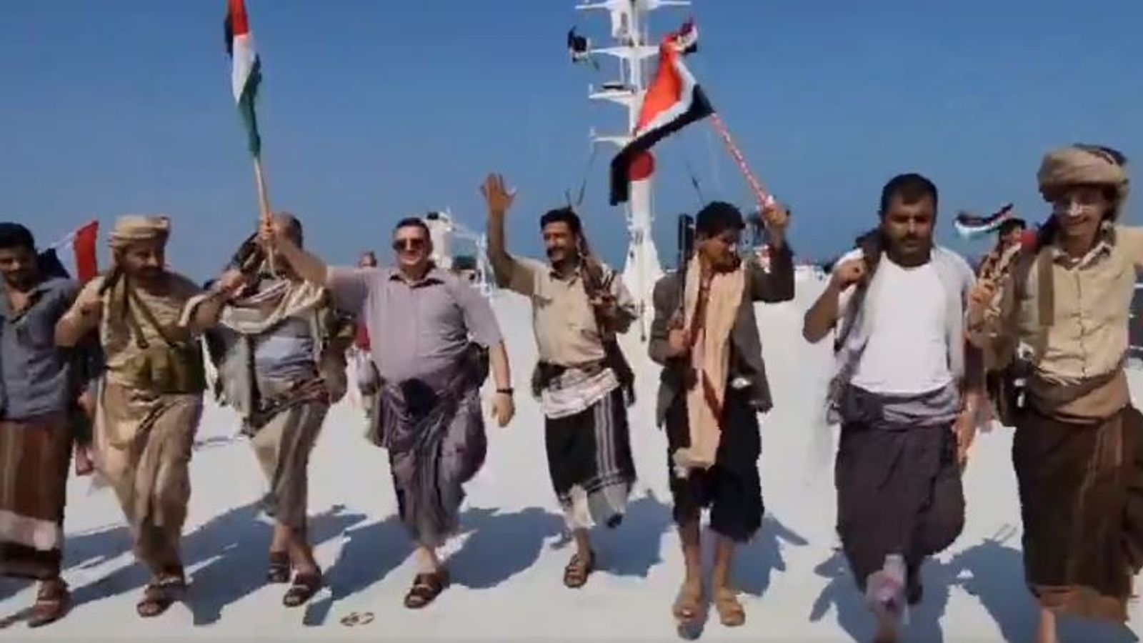 Yemeni social media influencers dance on Galaxy Leader cargo ship hijacked by Houthi rebels in Red Sea
