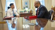 Rishi Sunak meets with the Secretary of State for the Home Department James Cleverly in his office in 10 Downing Street
Pic:No 10 Downing Street

