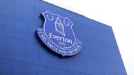 General view of an Everton crest on the side of the stadium.