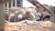 An explosion inside a building in Gaza City. Pic: IDF/AP