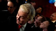 A buoyant Geert Wilders after announcement of the first preliminary results Pic: AP