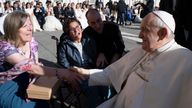 Geraldine McFaul meeting Pope Francis. Pic: Vatican Media