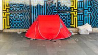 Tent used by homeless rough sleepers out side Blackhorse Road station in Walthamstow, east London. November 2023
