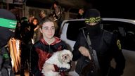Mia Leimberg and her dog, Bella, are released by Hamas on 28 November. Pic: Al Qassam Brigades