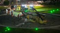 A helicopter carrying hostages released by Hamas lands at Schneider Children&#39;s Medical Center in Petah Tikva, Israel on Friday, Nov. 24, 2023. 