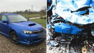 Toni Wallace&#39;s car before and after the crash. Pics: Toni Wallace/Motor Insurers&#39; Bureau