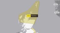 The yellow weather warnings in place for Tuesday. Pic: Met Office