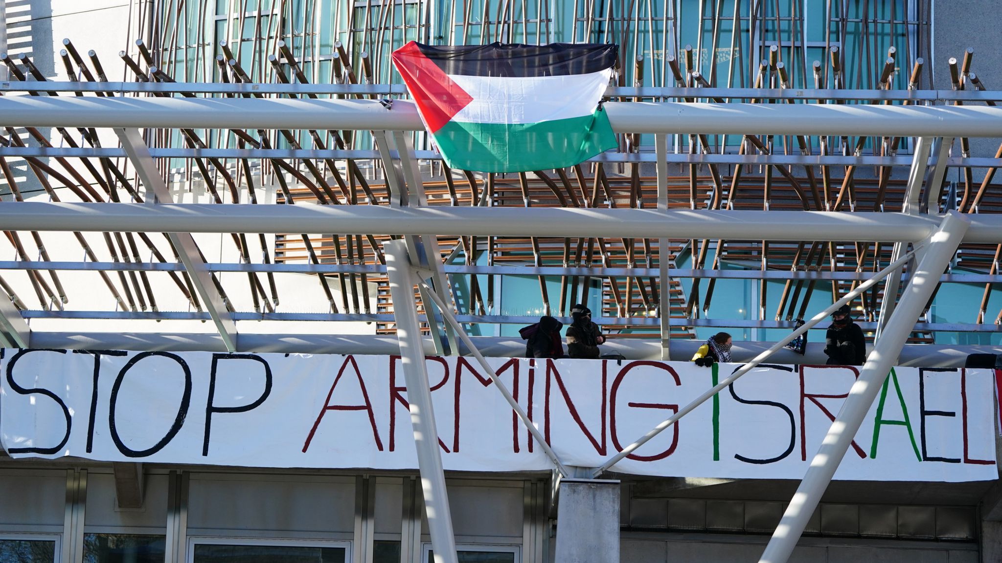 Pro-Palestinian protesters scale Scottish parliament | UK News | Sky News