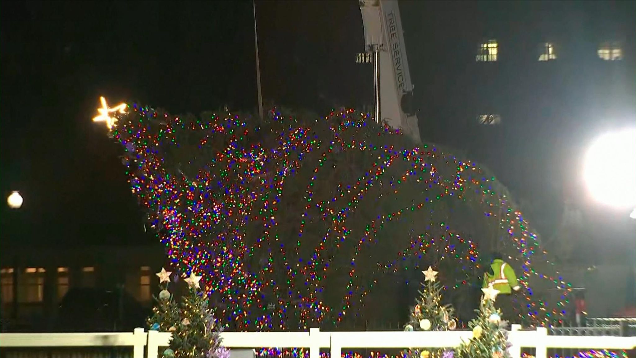 White House Christmas tree winched back into place after being blown