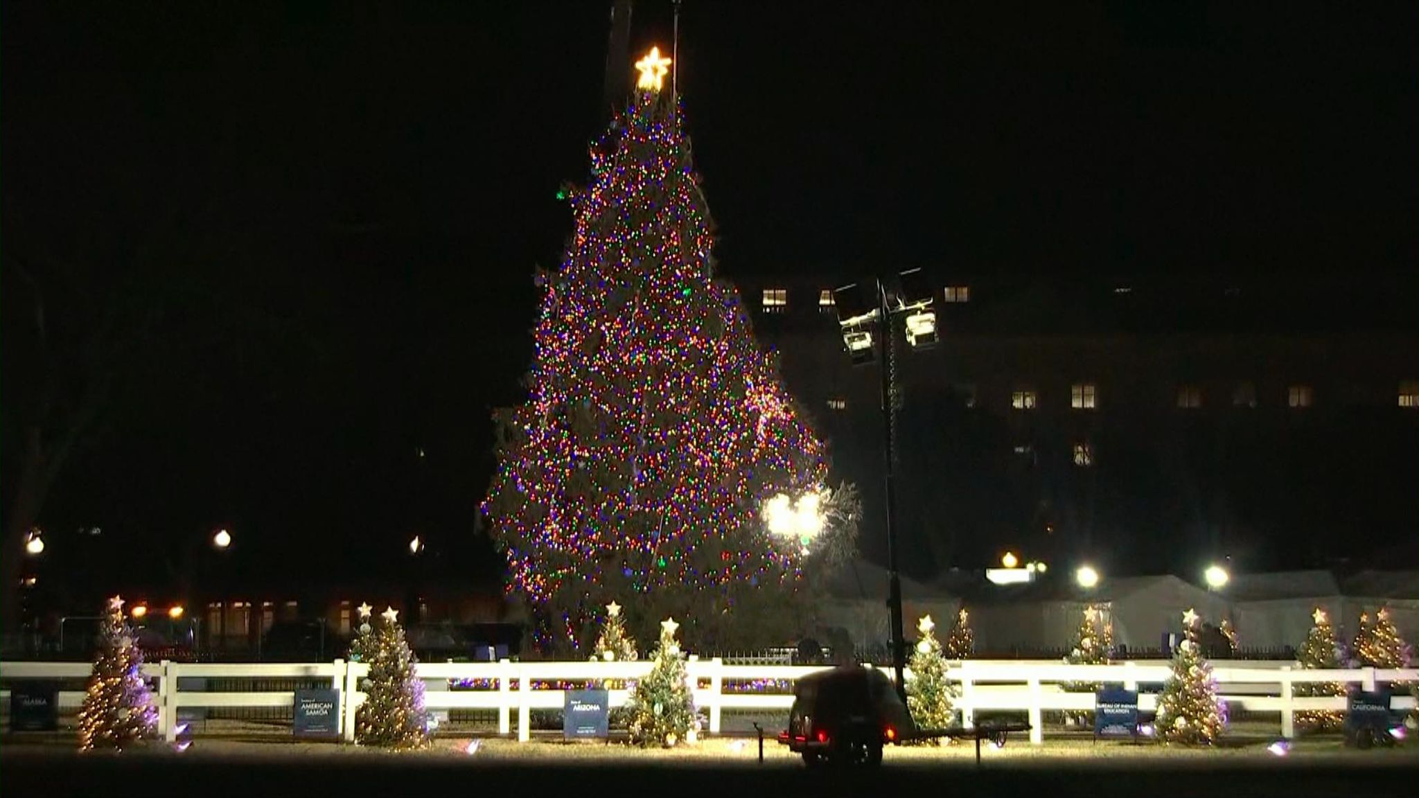 White House Christmas tree winched back into place after being blown