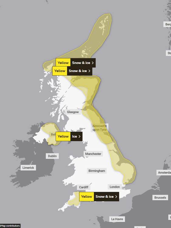 The new warnings in place for Thursday. Pic: Met Office