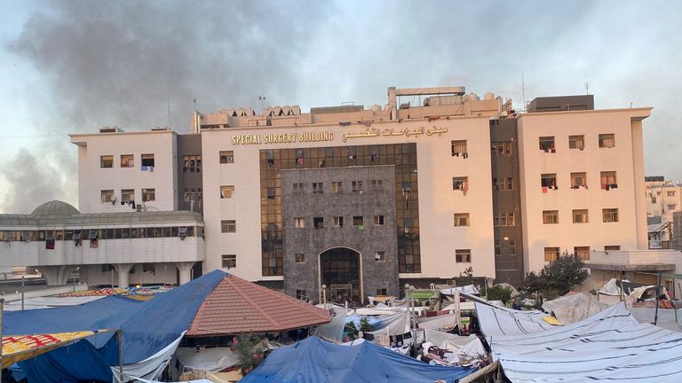 Smoke rises over the al Shifa hospital
