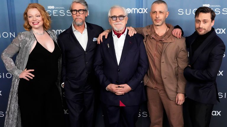 Ruck, second from left, pictured with his Succession co-stars Pic: AP 