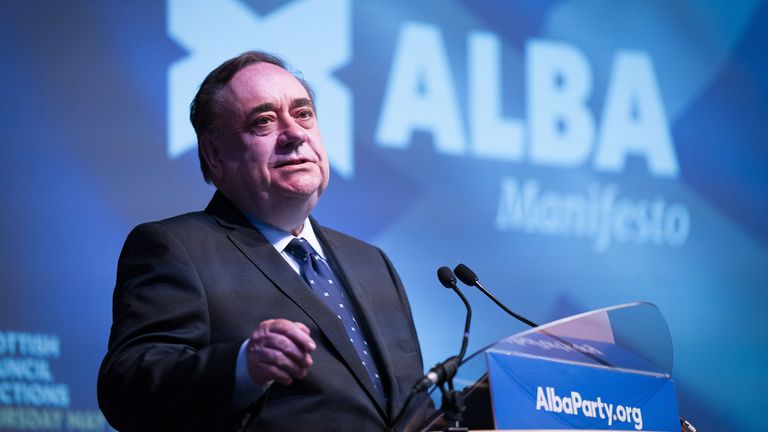 File photo dated 19/04/2022 of Alba leader Alex Salmond delivering a speech at the party&#39;s local government election manifesto launch at the Caird Hall, Dundee. Alex Salmond has warned that his former party faces "electoral disaster" if it does not back Alba&#39;s calls to put up a single independence candidate in a forthcoming by-election. The former Scottish first minister and SNP party leader has written an open letter to First Minister Humza Yousaf to reiterate that without his proposals the pro