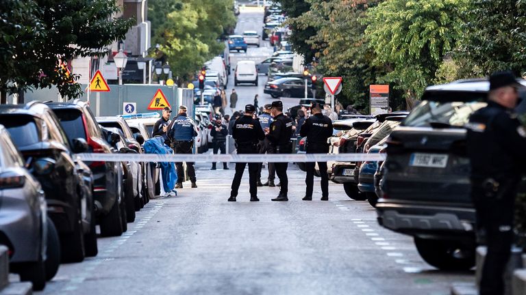 Police cordons off the area where the former leader of the Popular Party of Catalonia and co-founder of Vox, Alejo Vidal-Quadras, has been shot 
Pic :Europa Press/AP