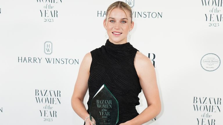 Alessia Russo with her Sportsperson of the year Award at the Harper&#39;s Bazaar Women of the Year 2023 awards at Claridges, London. Picture date: Tuesday November 7, 2023. PA Photo. Photo credit should read: Ian West/PA Wire 