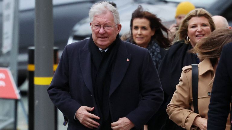 Former Manchester United manager Sir Alex Ferguson arrives at Manchester Cathedral