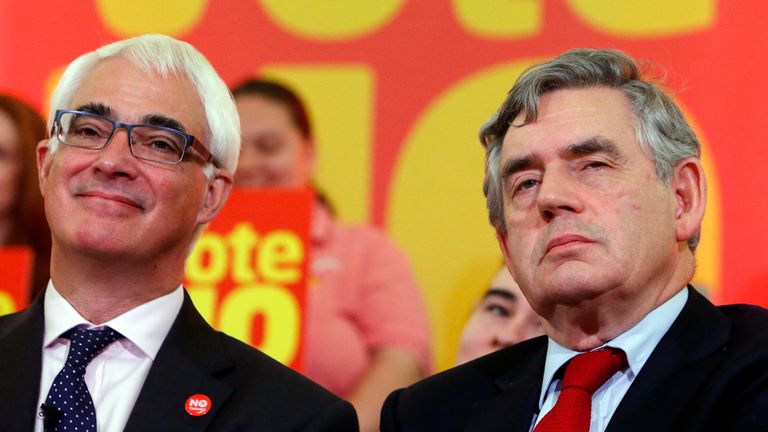 File photo dated 16/9/14 of Better Together campaign leader Alistair Darling and former Prime Minister Gordon Brown (right) during a campaign event at Clydebank Town Hall in Scotland. Former chancellor and veteran Labour politician Alistair Darling has died aged 70, a spokesperson on behalf of his family said. Issue date: Thursday November 30, 2023.