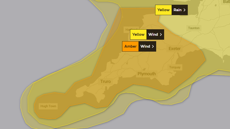 An amber alert is in place from the Met Office for Devon and Cornwall until 11am on Thursday.