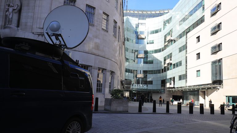 New BBC Broadcasting House in London after BBC has announced cuts to Newsnight, 5Live and other news output, leading to around 450 job losses.