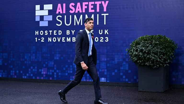 Rishi Sunak arrives for the second day of the UK Artificial Intelligence (AI) Safety Summit at Bletchley Park 