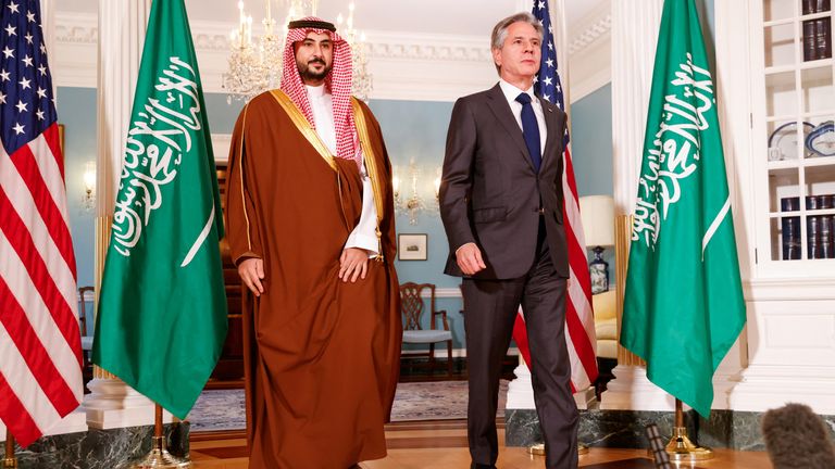 US secretary of state Antony Blinken and Saudi defence minister Prince Khalid bin Salman