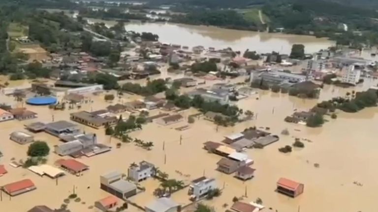 Southern Brazil hit by extreme rainfall causing floods