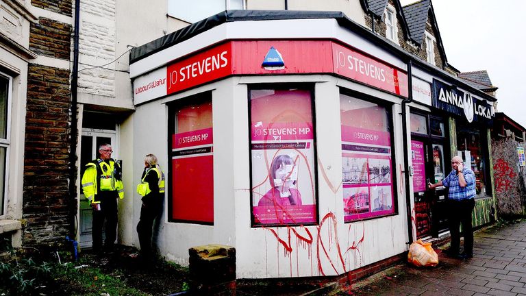 The constituency office of Labour MP Jo Stevens in Albany Road, Cardiff