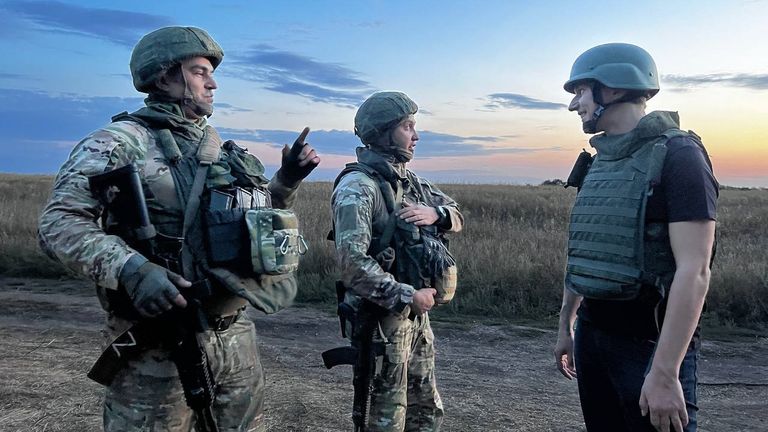 Sergey Karjakin with Russian soldiers, apparently in occupied Zaporozhia, Ukraine. Pic: Sergey Karjakin/Telegram