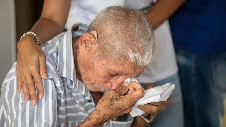 The father of Luis Manuel D..az waits at his family home to reunite with him in Barrancas, Colombia, after getting the news that he was released by his kidnappers, Thursday, Nov. 9, 2023. D..az, the father of Liverpool striker Luis D..az, was kidnapped on Oct. 28 by the guerrilla group National Liberation Army, or ELN. (AP Photo/Ivan Valencia)