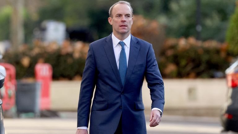 Dominic Raab walks on the day he gives evidence at the UK COVID-19 Inquiry
