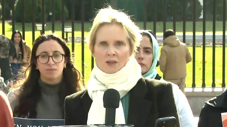 Sex And The City actress Cynthia Nixon joins a hunger strike protest in Washington DC, demanding a ceasefire in Gaza
