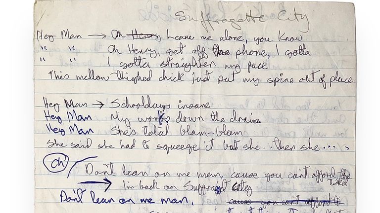 The lyric sheet is expected to fetch up to £100,000 at auction 