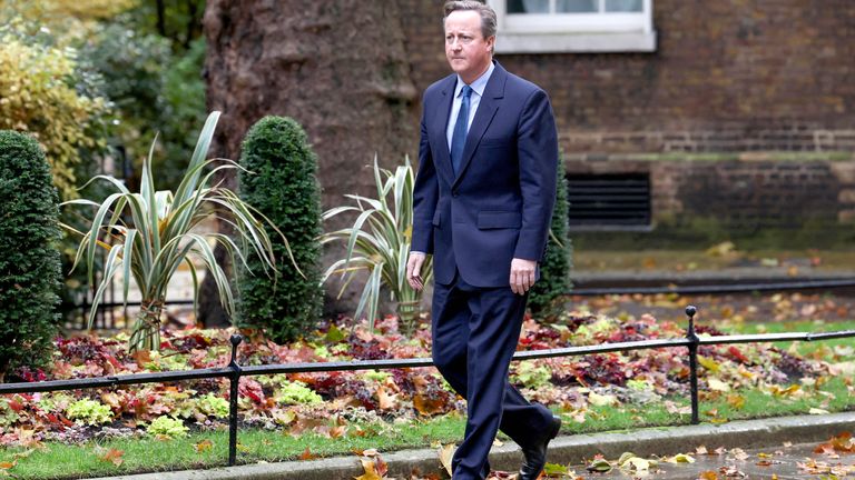 Former British Prime Minister David Cameron walks outside 10 Downing Street  